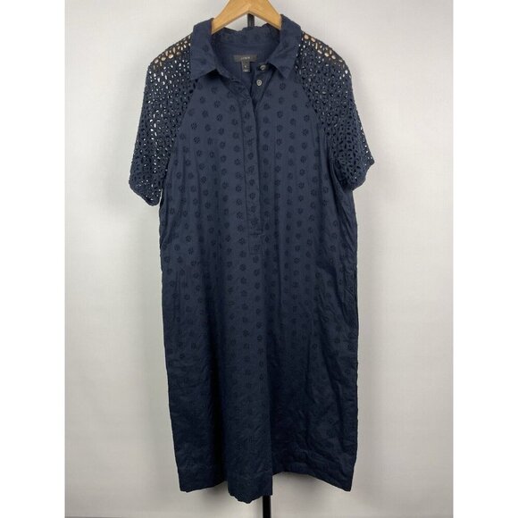 J. Crew Dresses & Skirts - J. Crew Navy Blue Eyelet Short Sleeve Pockets Pop Over‎ Shirt Dress Size 6